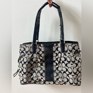 Coach signature stripe drawstring carryall purse